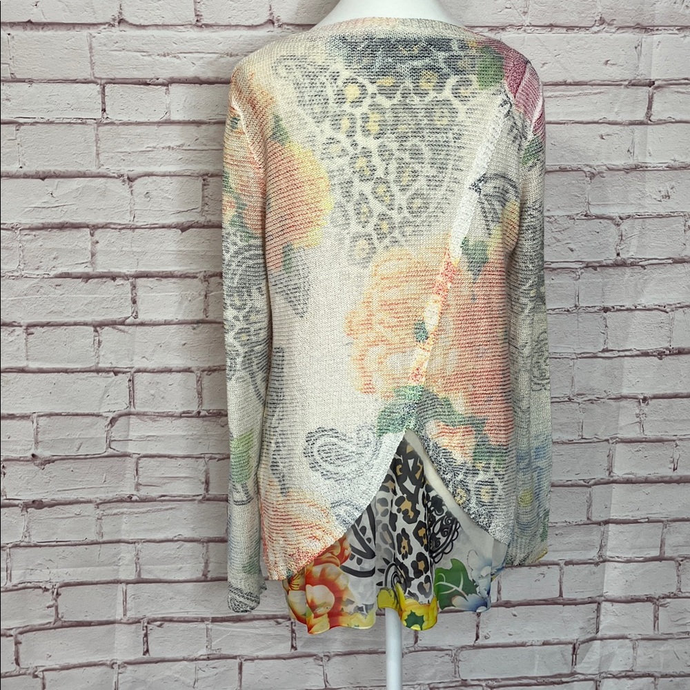 Sioni Floral & Animal Print Knit Overlay Layered Sweater Size Large - Picture 5 of 9